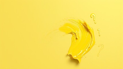 Wall Mural - a yellow paint stroke on a yellow background, with question marks on the right side.