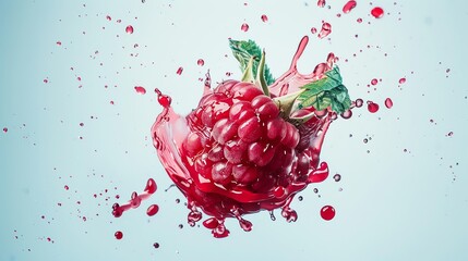 Wall Mural - A raspberry splashing into water.