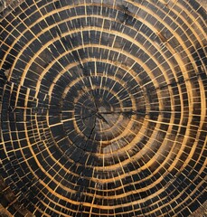 Poster - Detailed Cross Section of a Tree Trunk Showing Concentric Growth Rings and Dark Brown Wood Texture