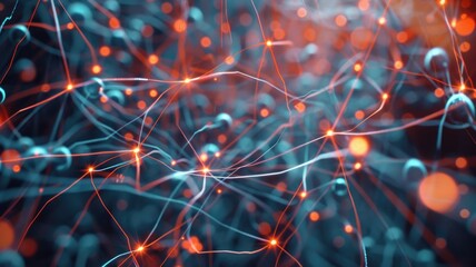 Abstract picture of neon light particle glow with digital technology style design connecting become dynamic of electric movement represent about flowing of data or structure of network system. AIG53.