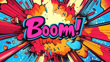 Aufkleber - Dynamic Comic Book Explosion with Vibrant Colors and Energetic Movement