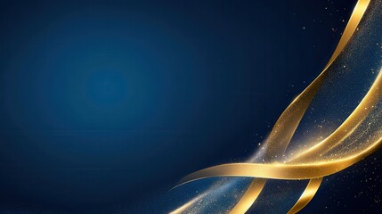 Aufkleber - Elegant Golden Ribbon on Dark Blue Background Abstract Luxury Design
