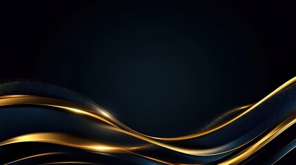 Aufkleber - Elegant Golden Waves on Dark Blue Abstract Background
