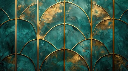 Poster - Elegant Teal and Gold Geometric Pattern Background
