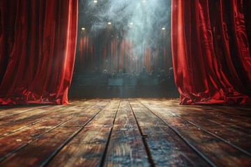 Aufkleber - Empty Theater Stage with Red Curtains and Spotlight