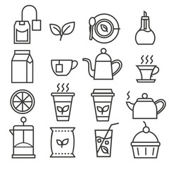 tea line icons set
