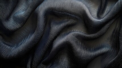 Poster - Close-up of dark gray silk fabric with soft folds and drapes. Texture background image. Dark Gray Silk Fabric Texture Background