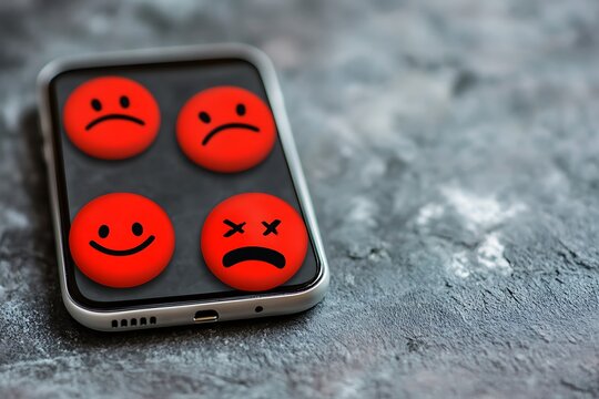 Customer Satisfaction Concept, Positive and Negative Digital Ratings with Smiley and Star Icons