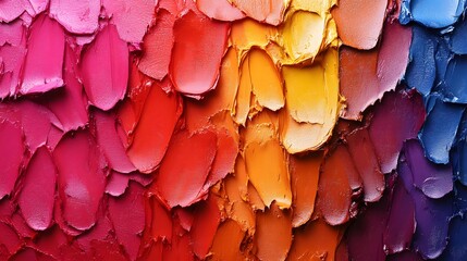 Poster - Close-up view of richly textured impasto paint, showcasing a spectrum of vibrant colors. Vibrant Hues: A Symphony of Colors in Impasto Technique