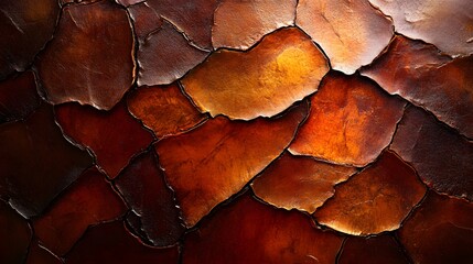 Poster - Close-up shot of an abstract texture featuring interlocking brown and orange scales. The image showcases intricate details and a rich color palette. Abstract Brown and Orange Texture