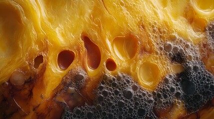 Poster - Intricate details of amber with bubbles. A close-up macro photograph showing texture and color. Amber Bubbles: A Macro Study of Ancient Resin