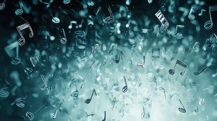 Poster - a blue background with many musical notes scattered throughout
