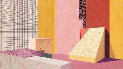 Poster - A colorful room with a pink wall and a yellow wall