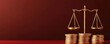 © Kookkii - A golden scale balances on stacks of coins against a rich red background, symbolizing justice, finance, and the equilibrium of wealth.