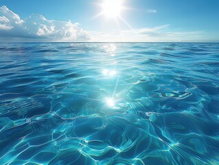 Poster - Peaceful ocean scene with bright sun and blue sky