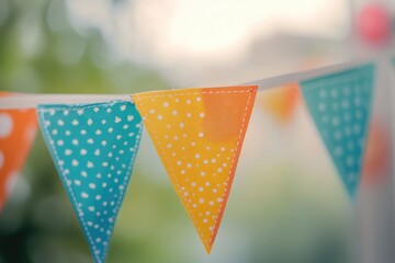 Poster - Close-up shot of a colorful bunting with polka dots, ideal for decorations or celebrations