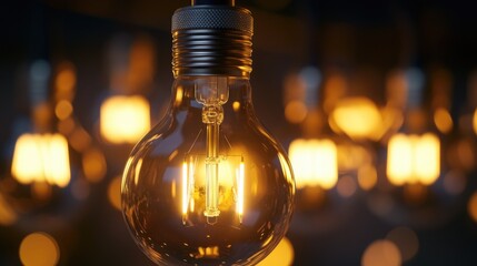 Poster - A row of light bulbs suspended from a ceiling, providing ambient lighting