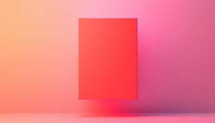 Poster - Red Cube in a Pink and Orange Gradient Background