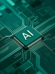 Poster - National Ai Day, A close-up of an AI chip on a circuit board, symbolizing artificial intelligence, technology, and the future of computing