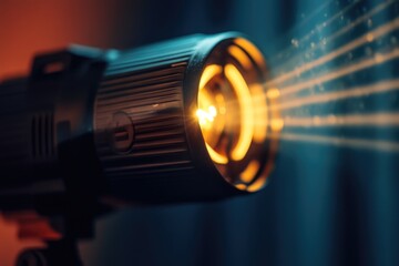 Poster - A close-up shot of a light on a tripod, suitable for use in product photography, still life setups or as a prop in creative compositions