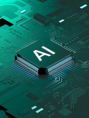 Poster - National Ai Day, A close-up of an AI chip on a circuit board, symbolizing artificial intelligence, technology, and the future of computing