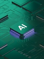 Poster - National Ai Day, A close-up of an AI chip on a circuit board, symbolizing artificial intelligence, technology, and the future of computing