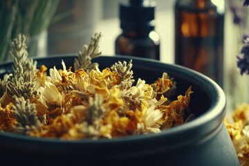 Poster - A close-up view of a beautiful arrangement of dried flowers, ideal for use in still life photography or as a decorative element