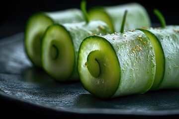 Poster - Fresh sliced cucumbers arranged on a plate, perfect for snacks or appetizers