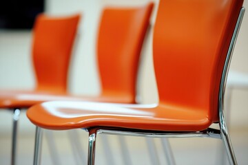 Aufkleber - A group of bright orange chairs lined up side by side, ideal for use in event planning or interior design