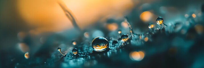 Poster - Close up of a field of grass with a few drops of water on it.