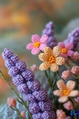 Aufkleber - A collection of handmade crocheted flowers arranged in a decorative vase