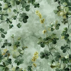 Poster - Seamless Green Clover Leaf Pattern Watercolor Botanical Illustration