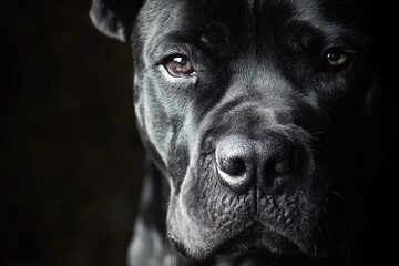 Poster - A close-up shot of a black dog's face with brown eyes and a distinctive nose