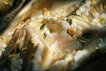 Poster - A close-up shot of a floral design on a textured fabric, perfect for textile or home decor illustrations
