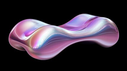 Fototapete - Abstract fluid shape with iridescent colors on a black background, showcasing smooth curves and reflections