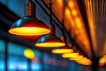 Poster - A row of lights hanging from a ceiling, ideal for decorative purposes