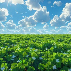 Aufkleber - Serene Field of Clover Blossoms Under a Sunny Sky
