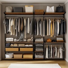 Poster - A woman's walk-in closet filled with clothing, shoes, and accessories
