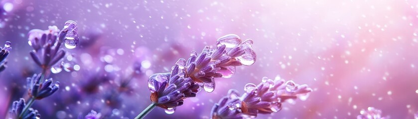 Poster - Serene Lavender Field with Gentle Rain and Soft Sunlight
