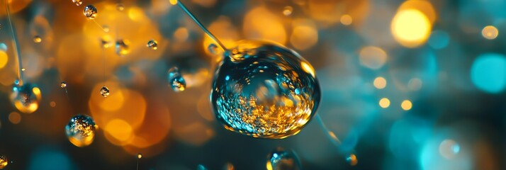 Poster - Drop of water is surrounded by a blurry background of water droplets.