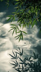 Aufkleber - Serene Reflection of Bamboo Leaves in Calm Water