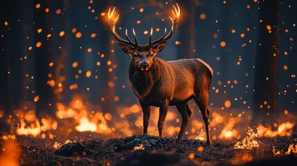 Canvas Print - Majestic deer in fiery forest