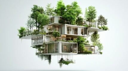 Poster - a futuristic eco-friendly building design surrounded by lush greenery, showcasing sustainable archit