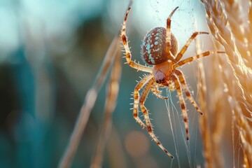 Poster - A spider sits on top of its intricate web, showcasing its mastery over the delicate design
