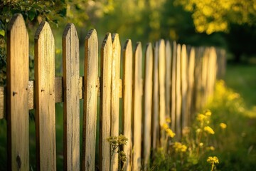 Aufkleber - A wooden fence runs through a green field, surrounded by grass and possibly crops