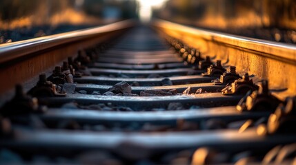 Poster - A close-up shot of a train track with rocks scattered along its length