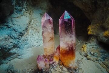 Poster - A pair of crystals perched atop a natural rock formation