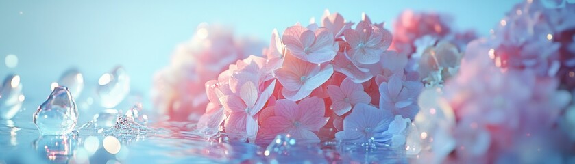 Leinwandbilder - Soft Pink and Blue Blossoms in Water; Dreamy Floral Photography