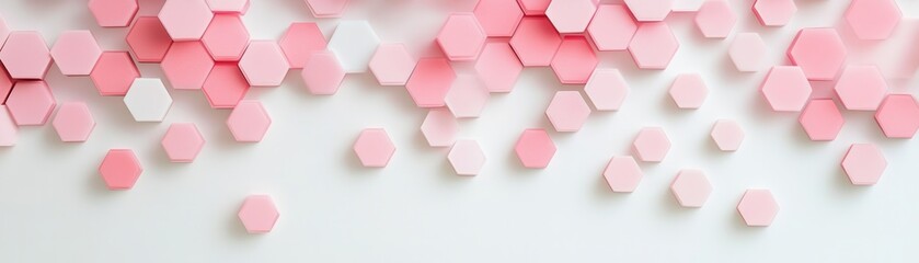Poster - Soft Pink Hexagon Pattern on White Background. Delicate Geometric Shapes and Pastel Colors Create an Elegant and Minimalist Design