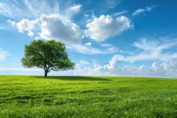 Aufkleber - Solitary Tree in a Verdant Field under a Bright Blue Sky